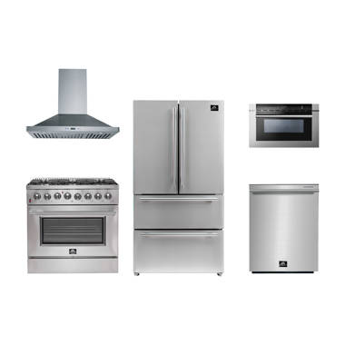 Cosmo 3 Piece Kitchen Appliance Package with 30'' Gas Freestanding Range ,  Wall Mount Range Hood , and Wine Refrigerator & Reviews