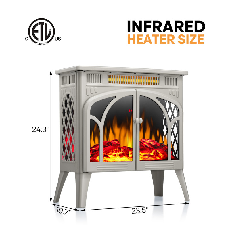 HAVATO 24" Electric Fireplace Stove - 3D Flame (12 Colours), Remote, 3-in-1 Heater + Timer, Safe for Bedroom , Beige