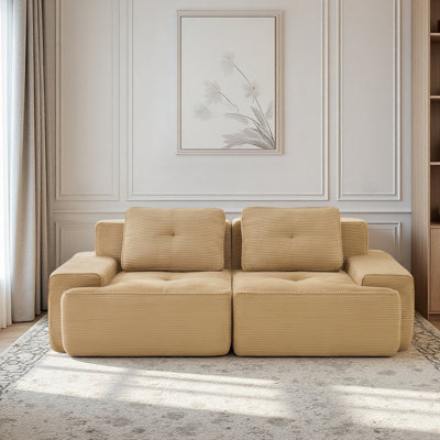 Modular Sectional Sofa For Living Room, Corduroy Fabric, 2-seater Couch With Deep Seat , Pearl-like Piping, Tufted Design, No Assembly, Anti-slip Desi