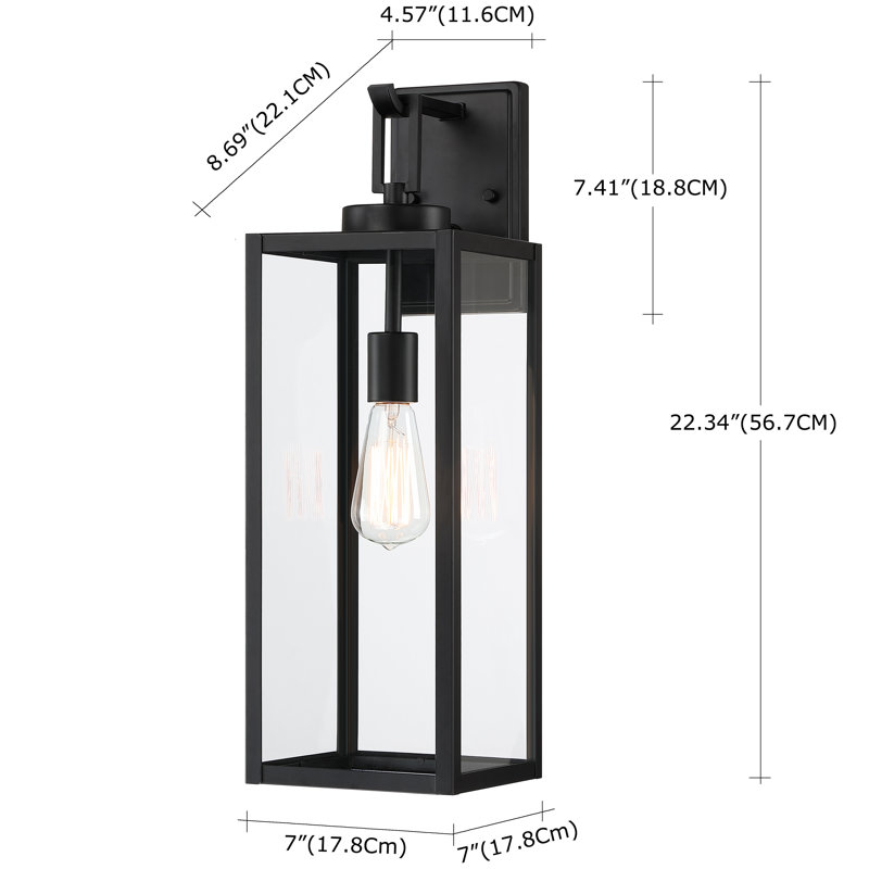 Applique murale en acier noir Schock avec verre haute transparence (ensemble de 2), H 22,34 po x l 7 po x P 8,96 po