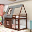 Lit superposé simple en forme de maison en bois avec échelle intégrée et garde-corps de sécurité