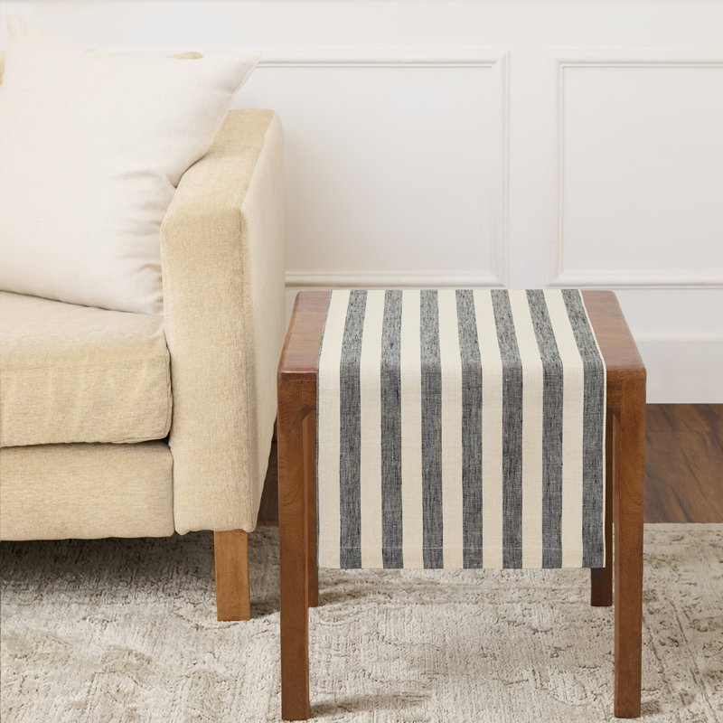 100% Pure Linen Table Runner - Sorrento Stripe, Black/White, 72" x 14"