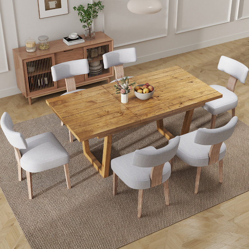 Solid Wood Dining Table Set Farmhouse Extendable Dining Table And Upholstered Chair For Dining Room/Kitchen, Gray/Brown