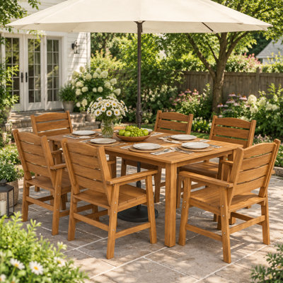 Ensemble de salle à manger d'extérieur toutes saisons 7 pièces Ensemble de salle à manger d'extérieur avec trou pour parasol et structure en aluminium Ensemble de salle à manger d'extérieur moderne pour 6 personnes pour cour extérieure / porche / terrasse