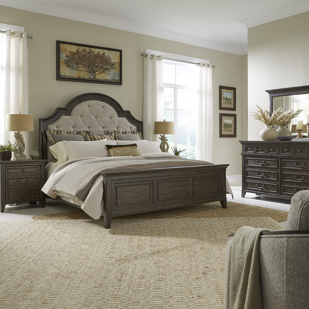 Trelawny Upholstered Bed, Dresser & Mirror, Nightstand Bedroom Set Canora Grey Bed 