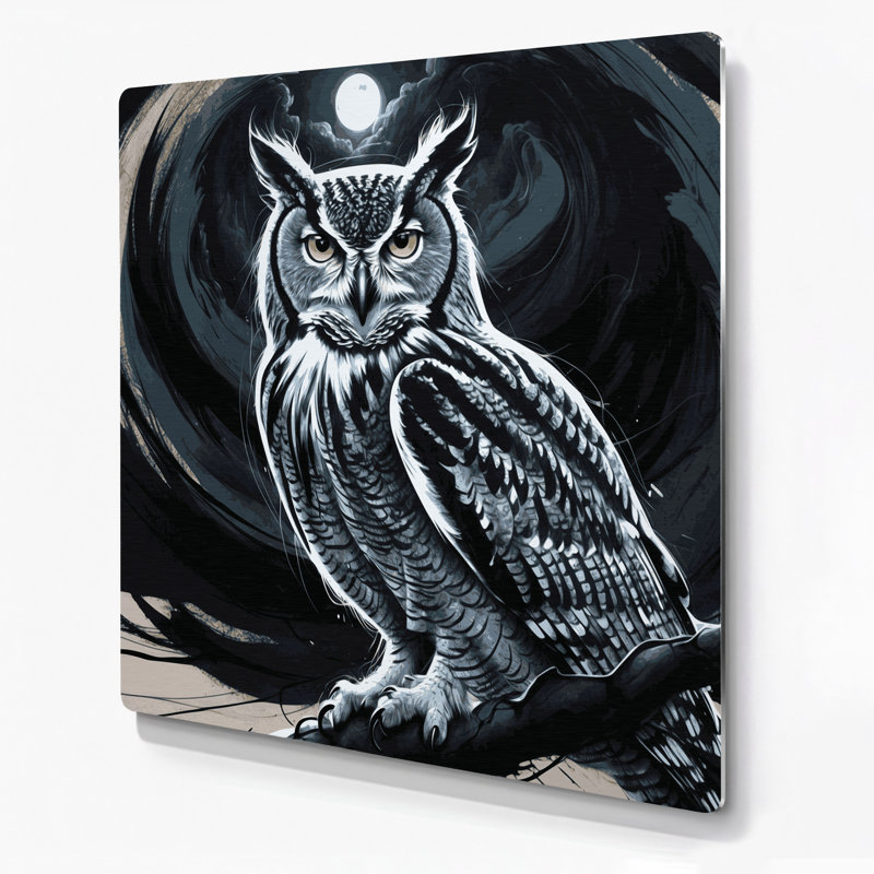 Art mural en métal noir Wildlife Owl, H 12 po x l 12 po