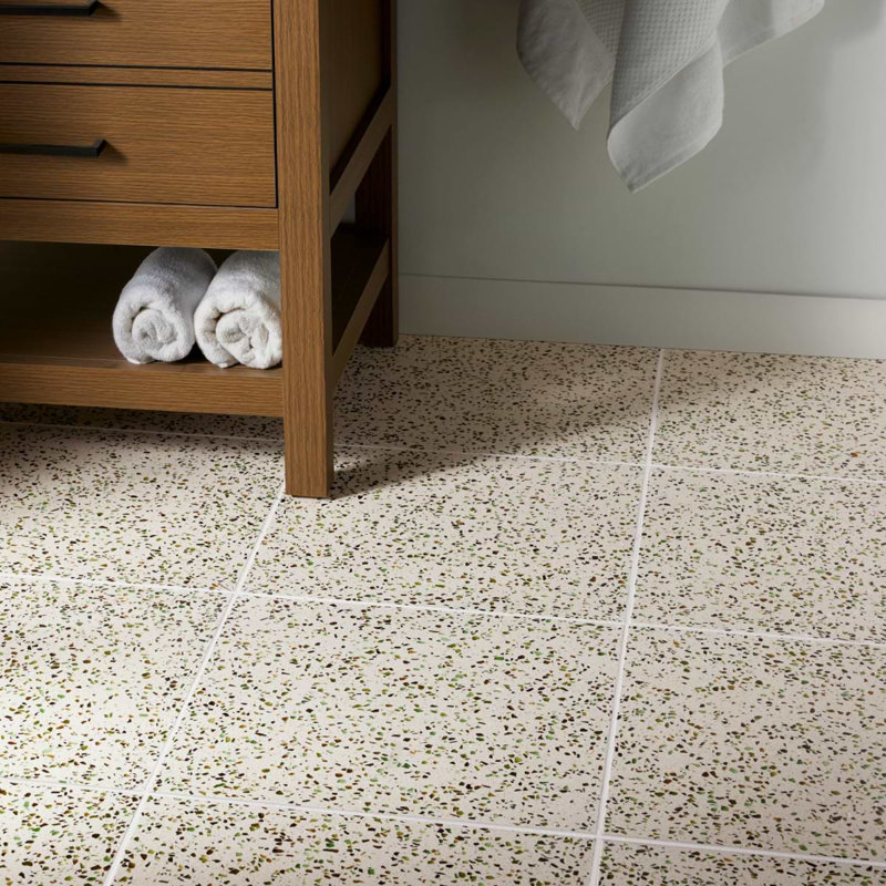 Veritas Terrazzo 16X16 Polished Terrazzo Tile, Green/Beige