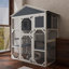 Enceinte d'extérieur pour chat en bois gris avec dessus imperméable, 3 plateformes et 2 maisons pour faire la sieste