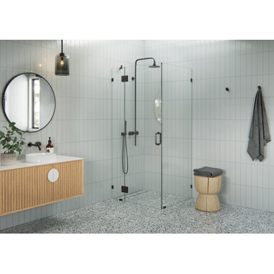 Halo 38 in. x 33 in. x 78 in. 90-degree Fully Frameless Glass Hinged Shower Enclosure