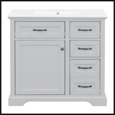 36-Inch Bathroom Vanity With Ceramic Sink, Soft Close Hinges, And Multiple Storage Solutions For Modern Bathrooms