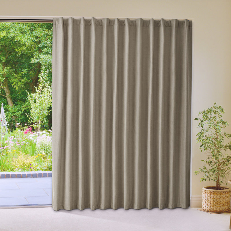 Linen Blended Slub Textured 100% Blackout Back Tab Sliding Patio Door Curtain Panel, Taupe, 100" W x 84" L