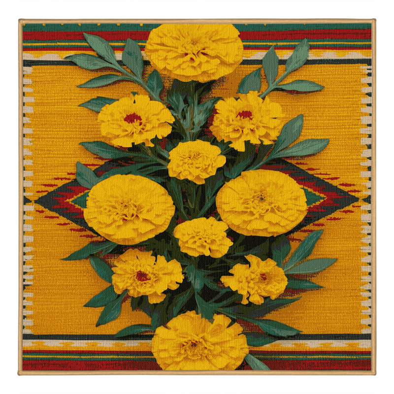  Tapis lavable de style souci du sud-ouest Marigold, Carré 3 pi