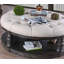 Table basse ronde en bois de style rustique avec pieds tournés et tablette ouverte à finition grise antique (table incluse seulement)-478728598