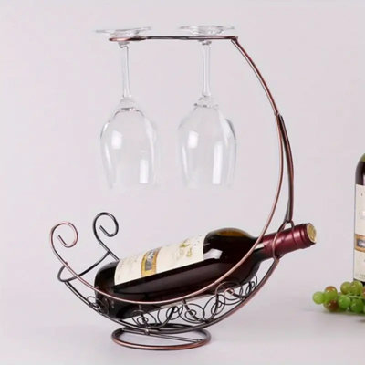 Élégant porte-verre à vin en cuivre et porte-bouteilles - Support de table autoportant créatif pour la décoration intérieure