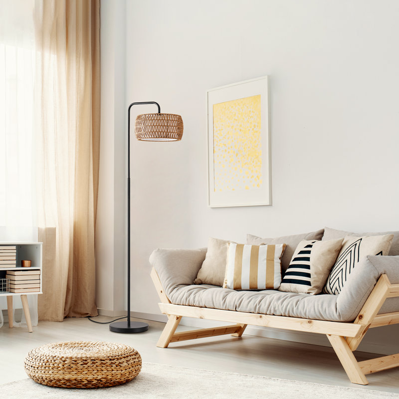 63'' Arched/arc Rattan Floor Lamp With Bulb And Remote Control Included
