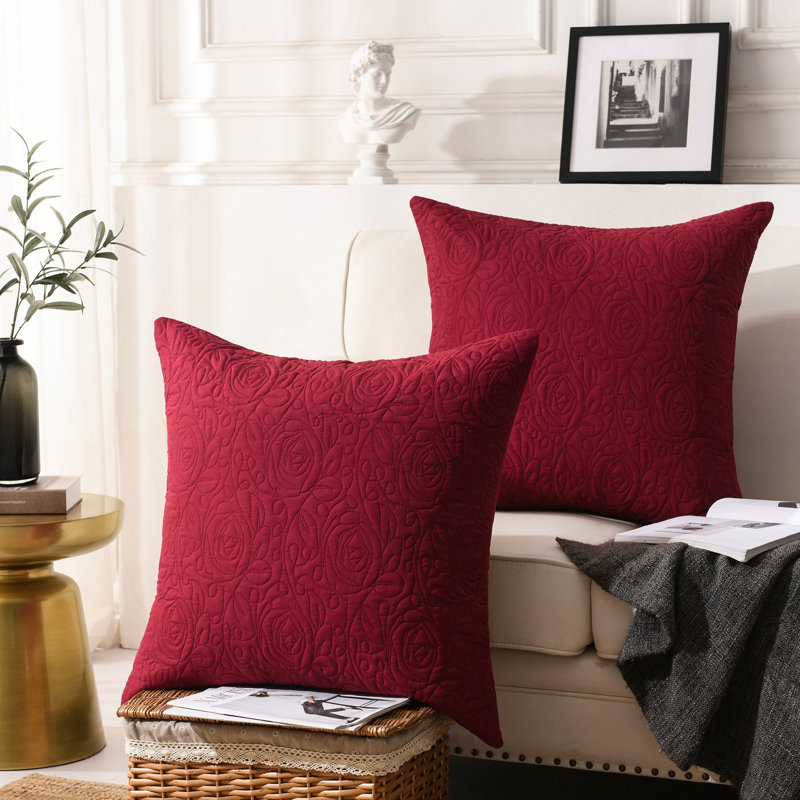 Burgundy Cotton Embroidered Euro Sham Set