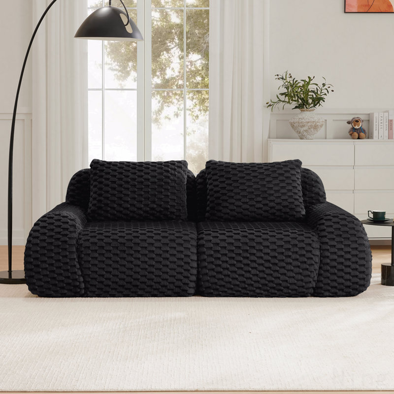 2-Seat Modular Flannelette Sectional Sofa with Anti-Slip Base - Black, Black