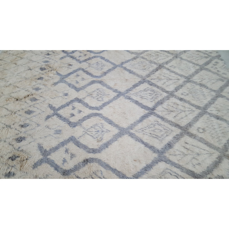 Moroccan Hand-Knotted Gray/Ivory Area Rug, Rectangle 8' x 10'