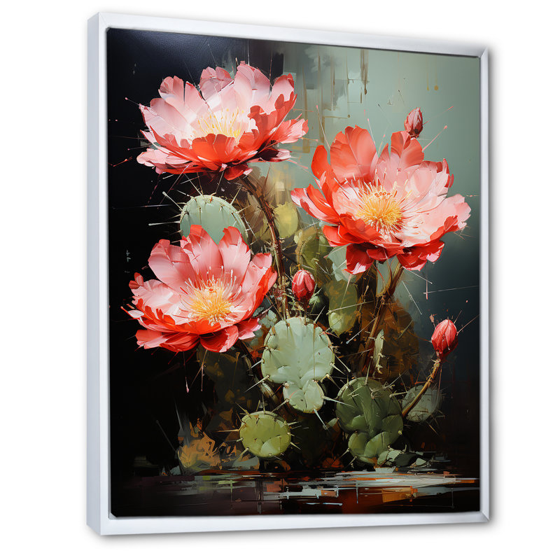Cactus Ruby Blooms I - Cactus, reproduction sur toile, H 20 po x l 12 po, Cadre flottant blanc