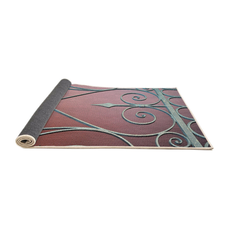 Tapis décoratif à motifs rouge/gris, Rond 3 pi