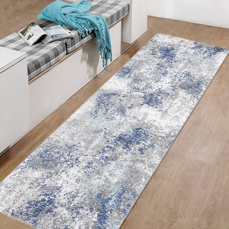 Tapis bleu / gris Metis, Tapis de couloir 2 pi 6 po x 8 pi