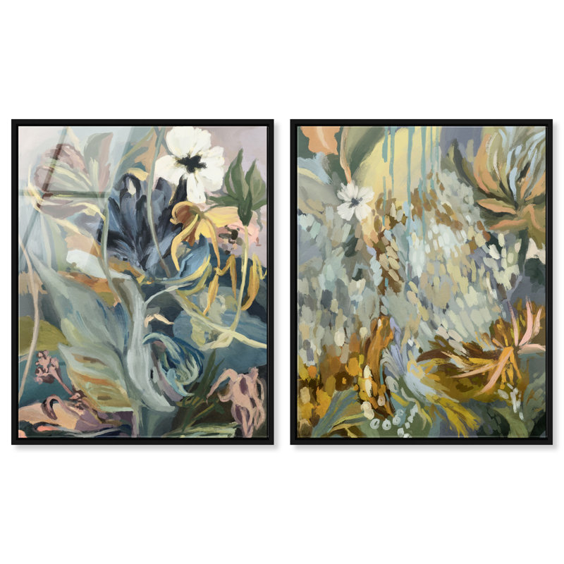 Moss Overlap Set Set by Oliver Gal, 42"H x 34"W, Black Floater Frame