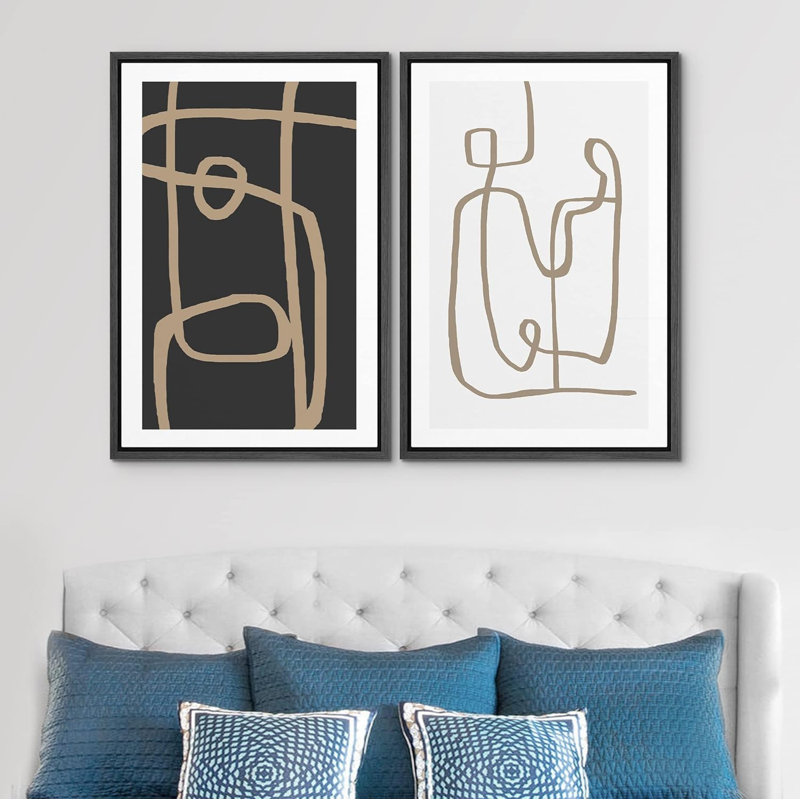 Motif géométrique en spirale brun - ensemble de 2 reproductions sur toile flottante, Noir, H 36 po x l 24 po