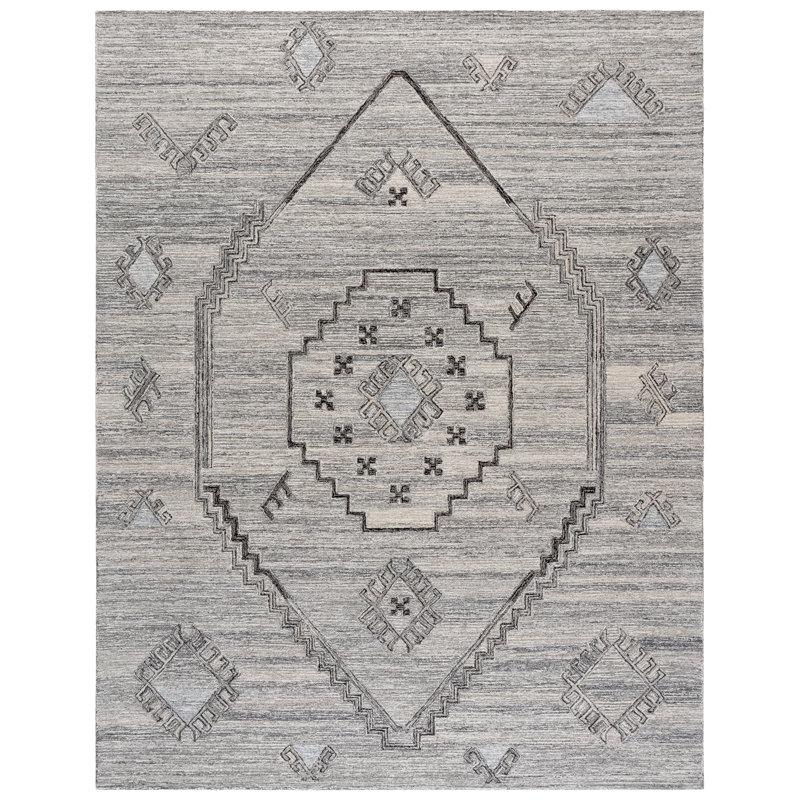 Metro 385 Hand Tufted Wool/Cotton Moroccan Rug in Gray/Black, Rectangle 8' x 10'