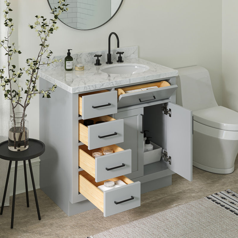 ARIEL HEPBURN 37 IN RIGHT OFFSET RECTANGULAR SINK VANITY 1,5 IN, Right, Oval, Gray