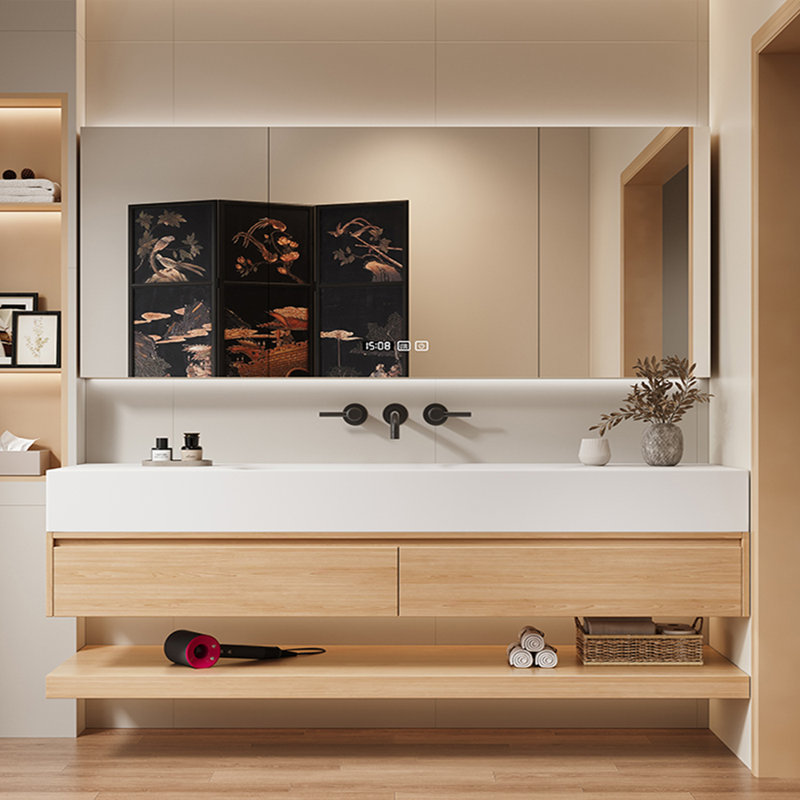Armoire de salle de bain rétro, H 18,9 po x l 62,99 po x P 19,69 po, Burlywood