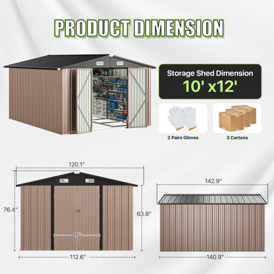 10 Ft. W X 12 Ft. D Metal Storage Shed With Metal Base Frame Kit