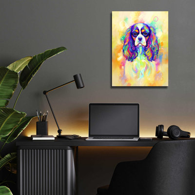 Art mural en verre acrylique Epic Art «Pop Art Cavalier King Charles Spaniel» par Furbaby Affiliates