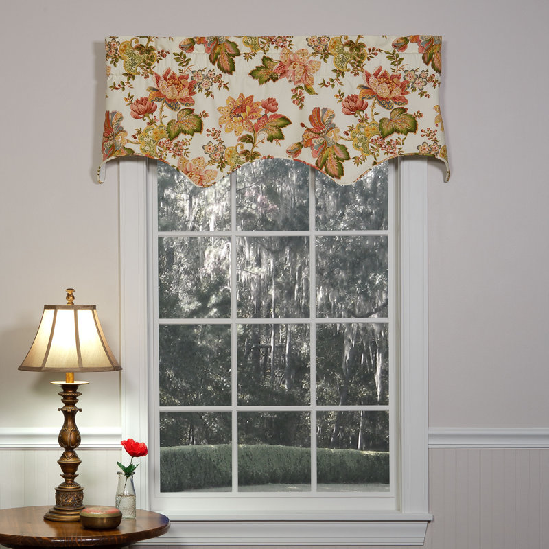 Luxuriance Floral Cotton Scalloped 52'' W Window Valance in