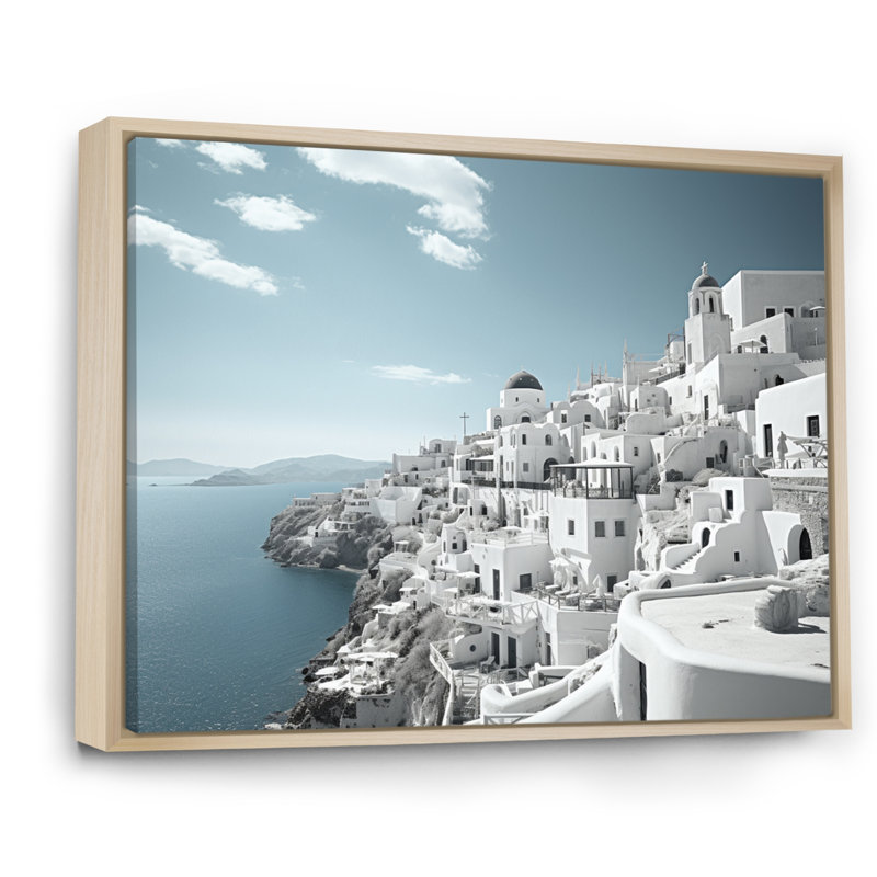 Grèce, Santorini, beau paysage urbain III - Grèce, art mural encadré, H 34 po x l 44 po x P 1,5 po, Cadre flottant érable