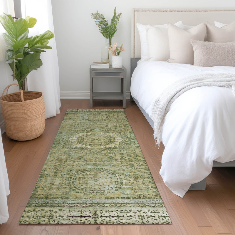 Machine Washable Indoor/Outdoor Xhevrie Sage Rug, Runner 2'3" x 7'6"