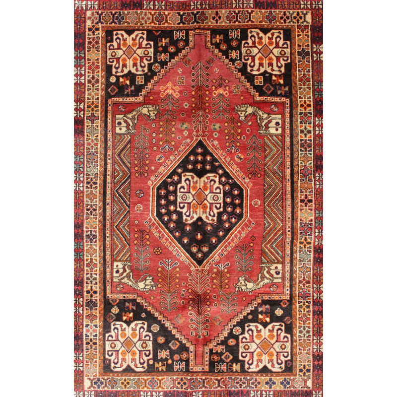 Tapis en laine rouge / noir, Rectangle 5 pi x 7 pi