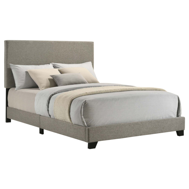 Lit à panneau tapissier taupe Efram avec tête de lit rembourrée et tissu durable, parfait pour les chambres à coucher modernes et polyvalentes