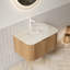 Meuble-lavabo de salle de bain de 30 po avec lavabo, meuble-lavabo mural et rayé à bords arrondis avec tiroirs, lavabo et comptoir en verre transparent pré-assemblé, couleur de grain de bois naturel 