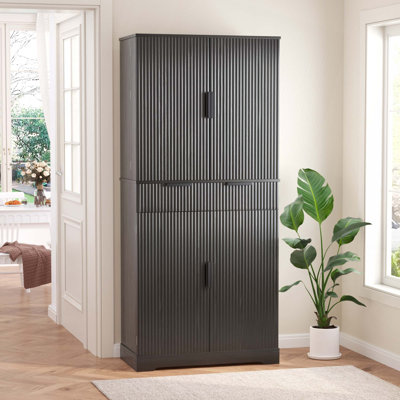 Armoire de rangement cannelée 72 po avec 3 tiroirs à clavier et 6 tablettes de porte réglables et autoportantes