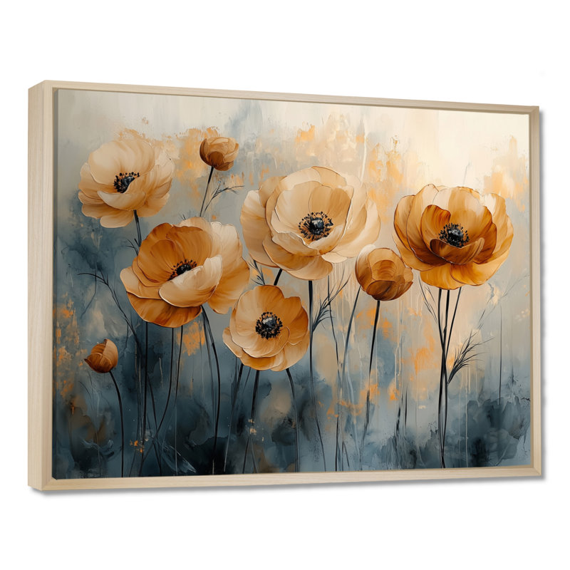 «Golden Glow», art mural encadré Renoncule, H 30 po x l 40 po, Impression encadrée flottante, Crème, crème