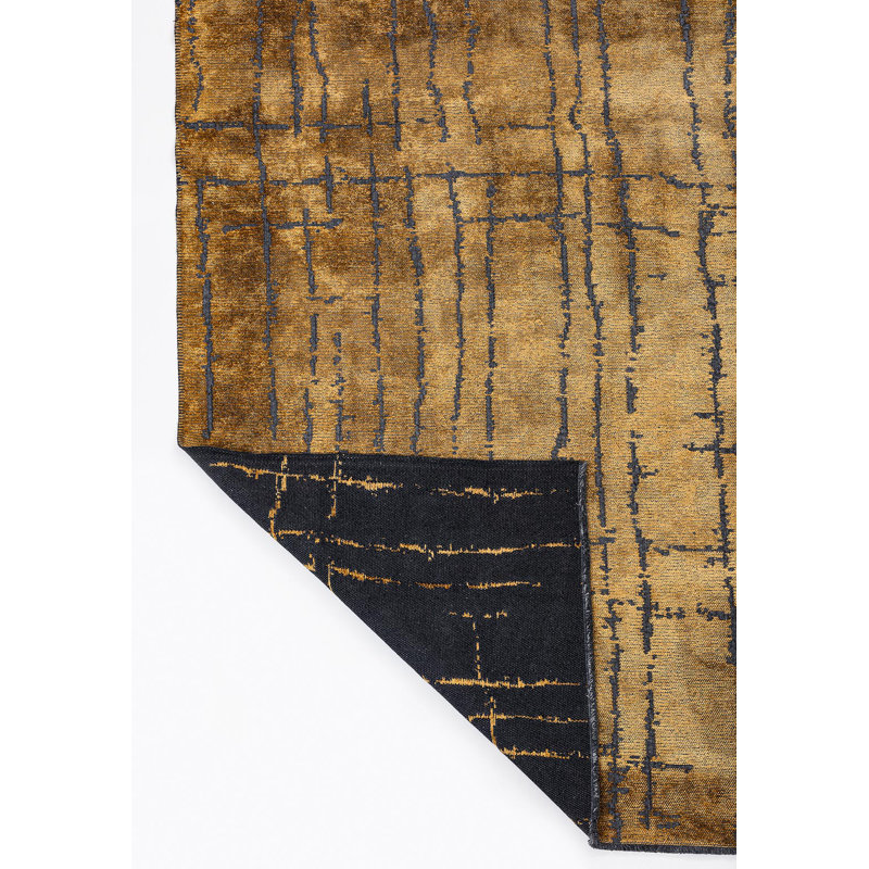 Rapture Abstract Area Rug in Gold, Rectangle 6'7" x 8'3"