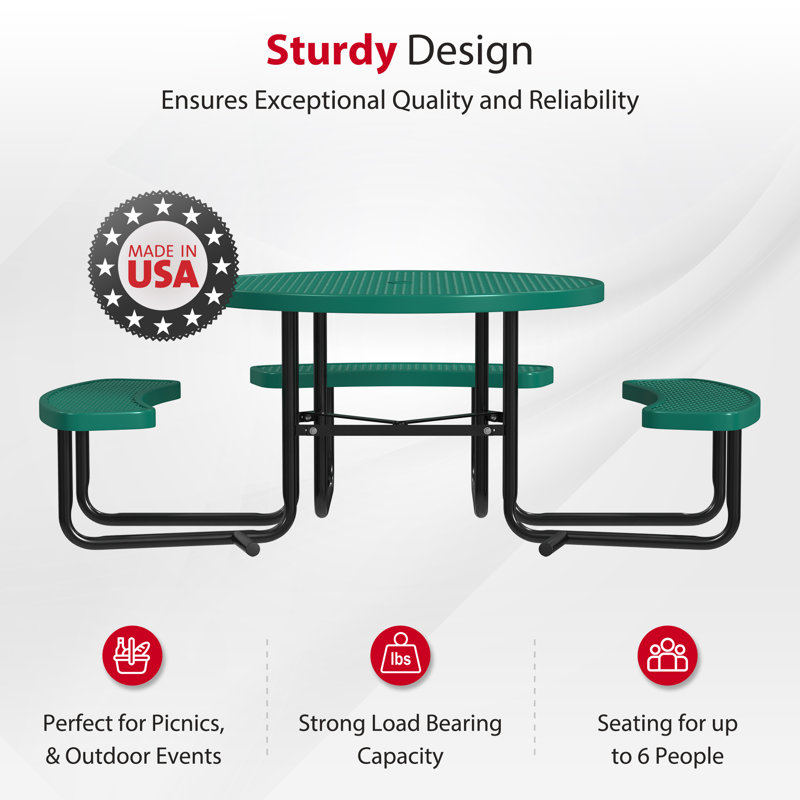 Leisure Craft 46" Round ADA Accessible Outdoor Picnic Table with 3 Bench Seats, Green