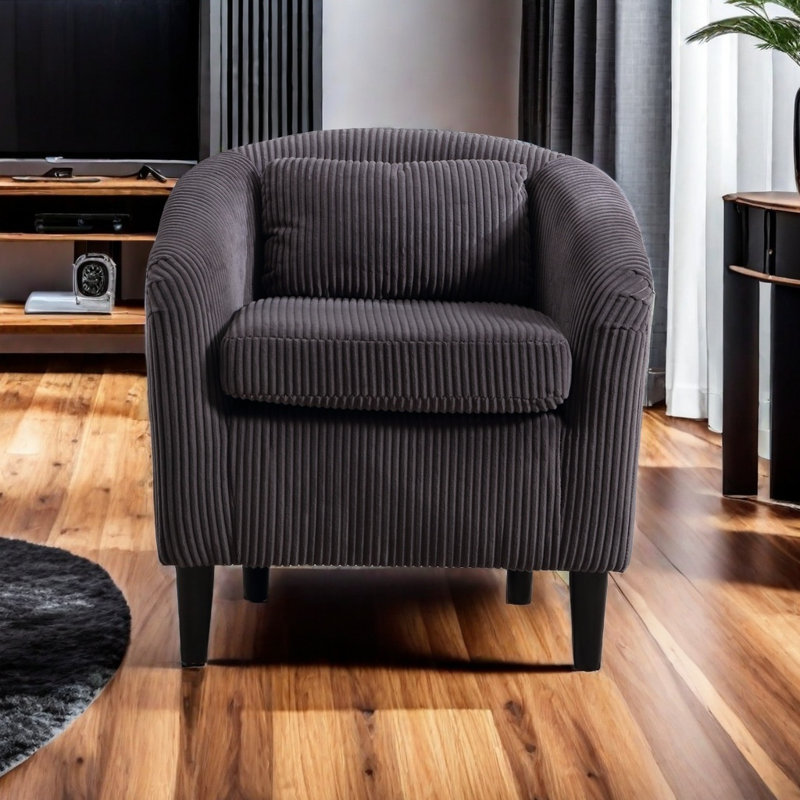Fauteuil demi-tonneau Living Room, Velours côtelé gris foncé