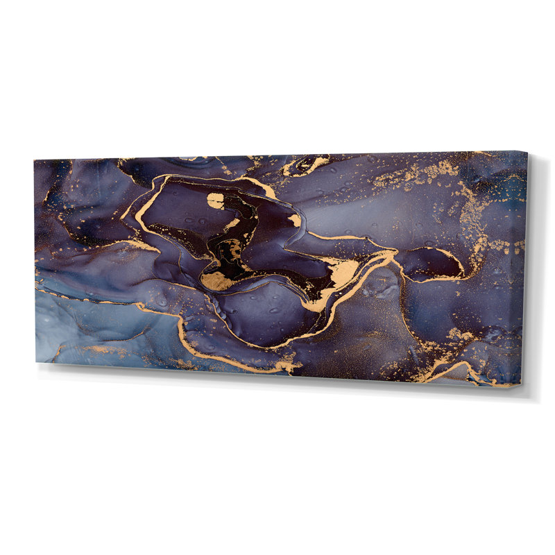 Mauve et or, abstrait fluide de luxe - peinture sur toile, H 28 po x l 60 po x P 1,5 po, Toile tendue