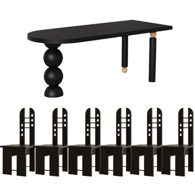 Table de salle à manger moderne noire avec boules géométriques