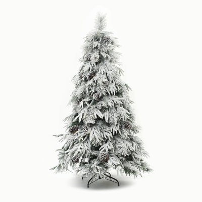 6Ft Pre-Lit Snowy Branches Artificial Christmas Tree with Pinecones & Stand