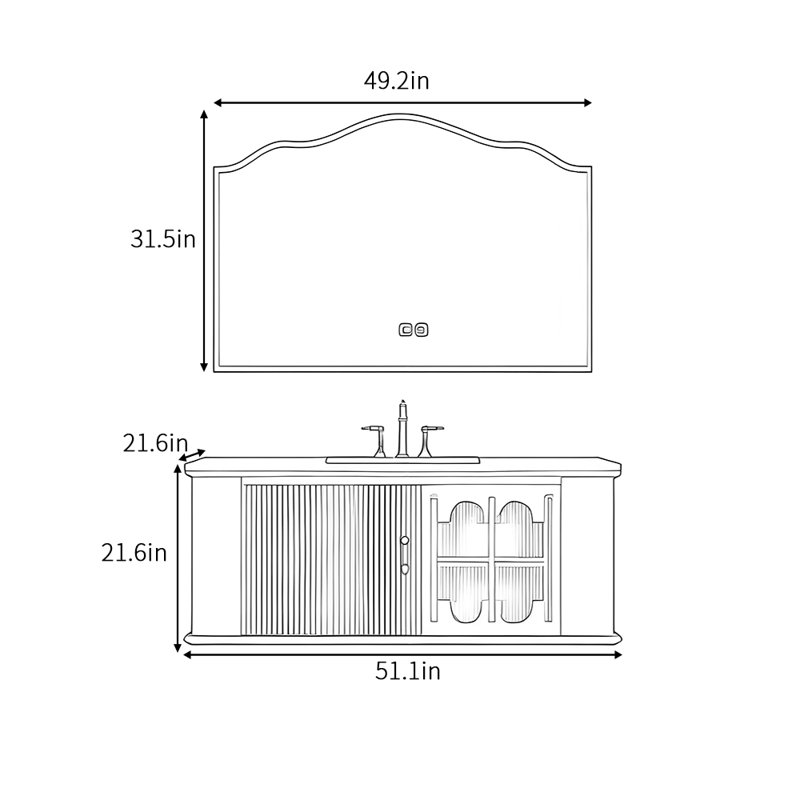Armoire de salle de bain française haut de gamme simple, H 21,6 po x l 51,1 po x P 21,6 po