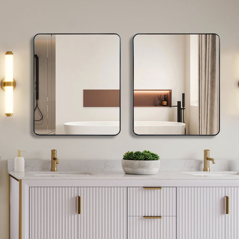 30 "x36" Rectangular Bathroom Wall Mirror, Black