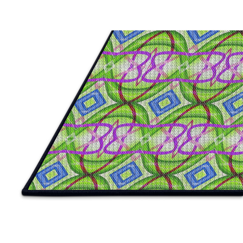 Tapis géométrique vert / mauve / bleu, Rectangle 6 pi x 9 pi