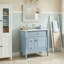 Meuble-lavabo autoportant de 30 po avec lavabo en céramique, structure en bois d'hévéa massif, armoire de rangement avec tiroir rabattable et support de rangement-20873793
